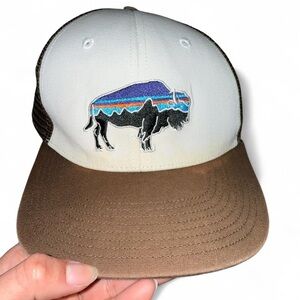 Patagonia Jackson hole White & Brown Trucker Hat with Colorful Buffalo Patch